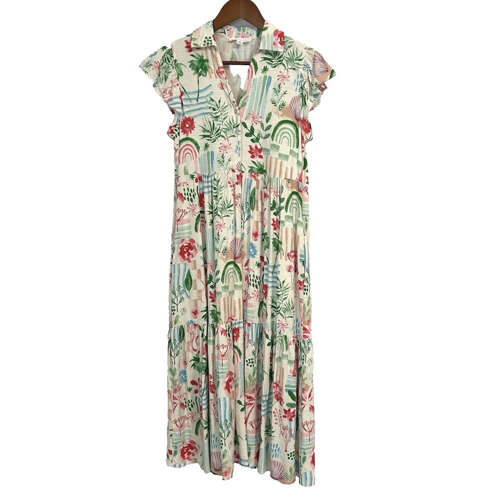 Jane and Delancey Cream Floral & Rainbow Print Midi Dress